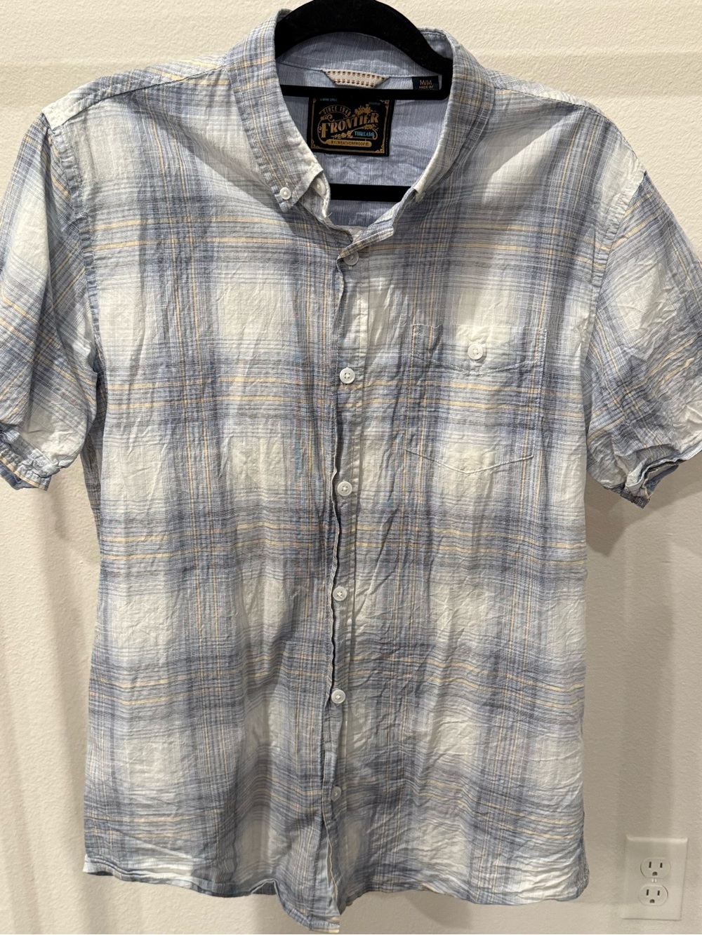 Weatherproof Blue and White Plaid Short-Sleeve Button-Down Shirt